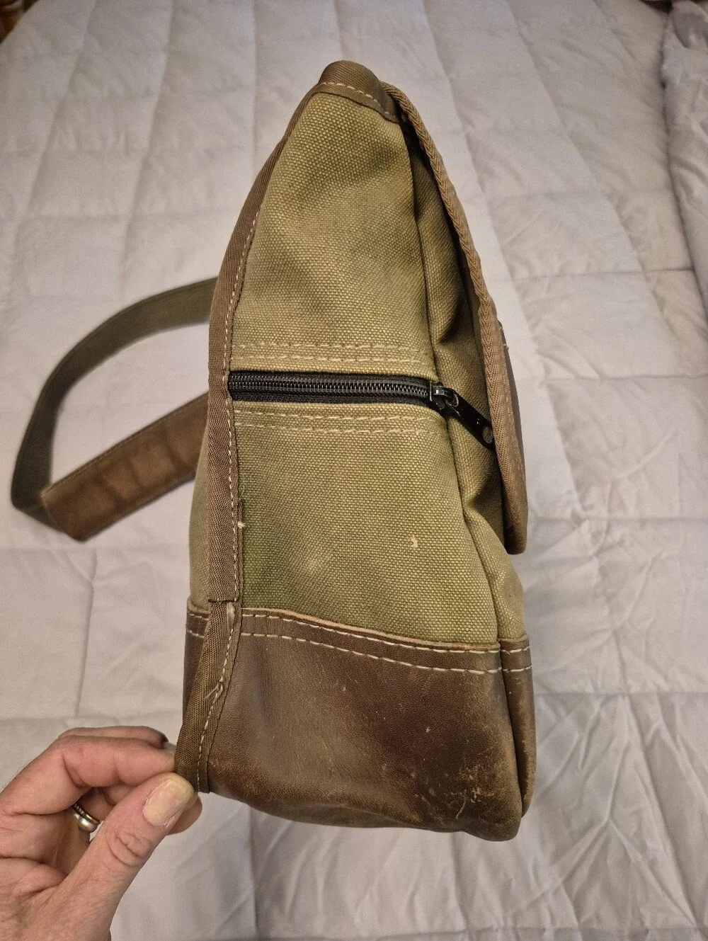 Vintage Orvis Canvas and Leather Messenger Bag, Green And Brown
